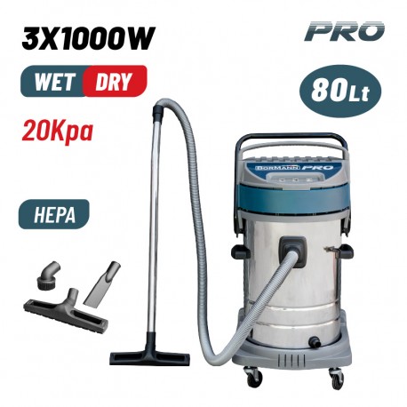 BORMANN Pro BVC7510 Σκούπα Υγρών-Στερεών 3x1000W Με Ανοξείδωτο Κάδο 80Lt